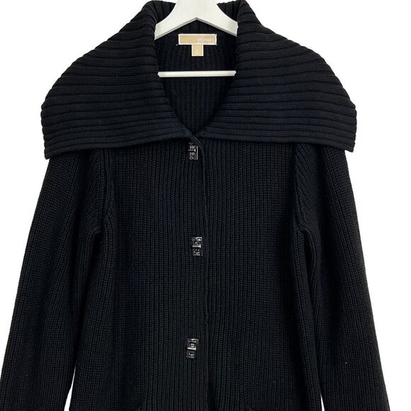 Michael Kors Black Button Up Hooded Sweater - Size L - Picture 5 of 14